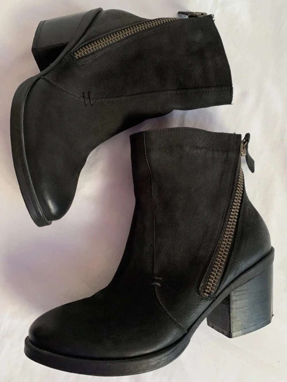 EUC ETHEM BLACK LEATHER SIDE ZIP CHUNKY HEEL ANKLE BOOTIES WOMENS EU36/US 5.5-6M